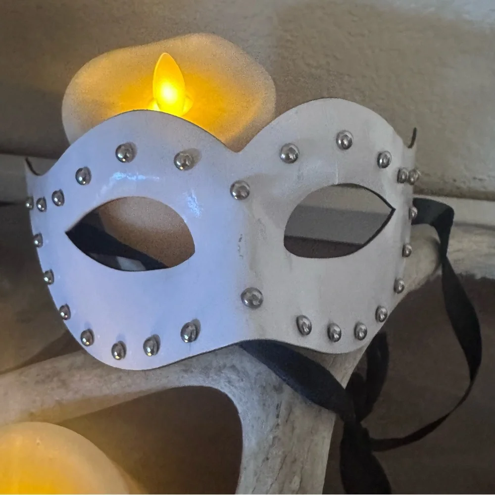 Mardi Gras Elegant White and Pink Studded Masks
